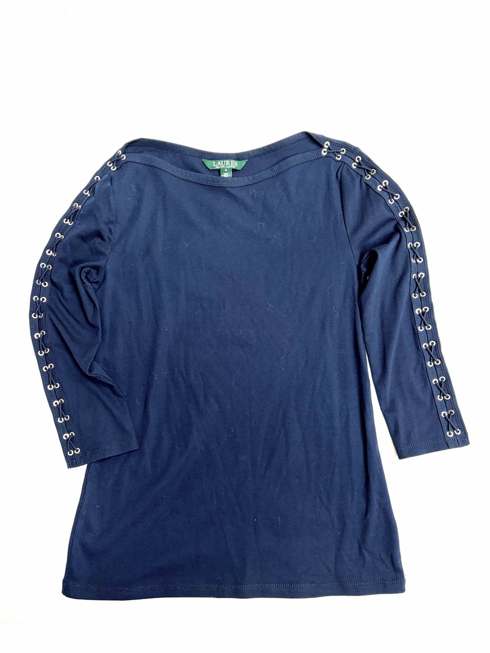 Lauren Ralph Lauren Navy Long-Sleeve Top with Grommet Detail